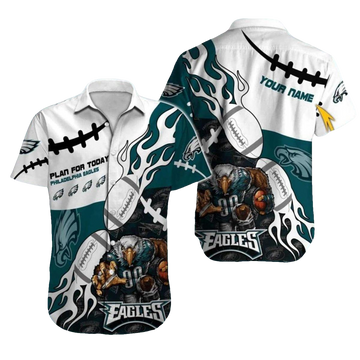 Personalized Philadelphia Eagles White And Teal Football Flames Hawaiian Shirt - Moonbestprint