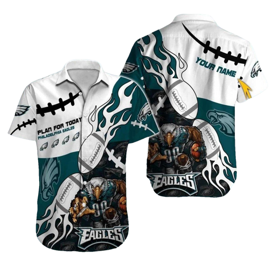 Personalized Philadelphia Eagles White And Teal Football Flames Hawaiian Shirt - Moonbestprint