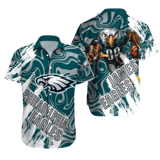 Personalized Philadelphia Eagles Swirl Art With Fierce Eagle Hawaiian Shirt - Moonbestprint