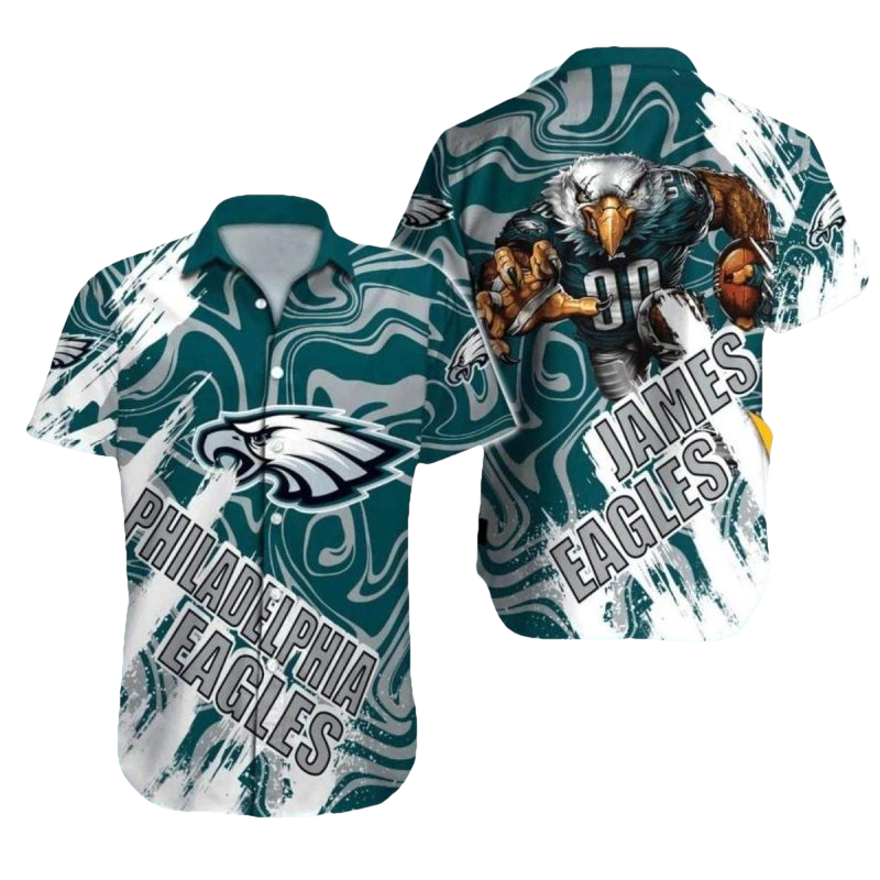 Personalized Philadelphia Eagles Swirl Art With Fierce Eagle Hawaiian Shirt - Moonbestprint