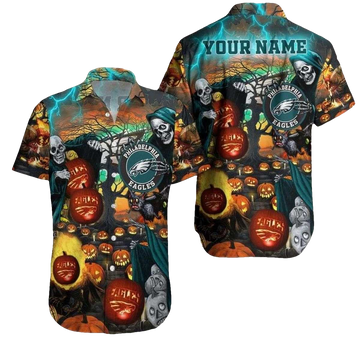Personalized Philadelphia Eagles Spooky Touchdown Halloween Hawaiian Shirt - Moonbestprint