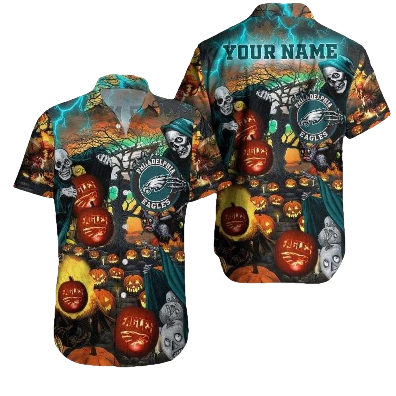 Personalized Philadelphia Eagles Spooky Touchdown Halloween Hawaiian Shirt - Moonbestprint