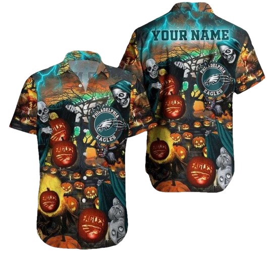 Personalized Philadelphia Eagles Spooky Touchdown Halloween Hawaiian Shirt - Moonbestprint