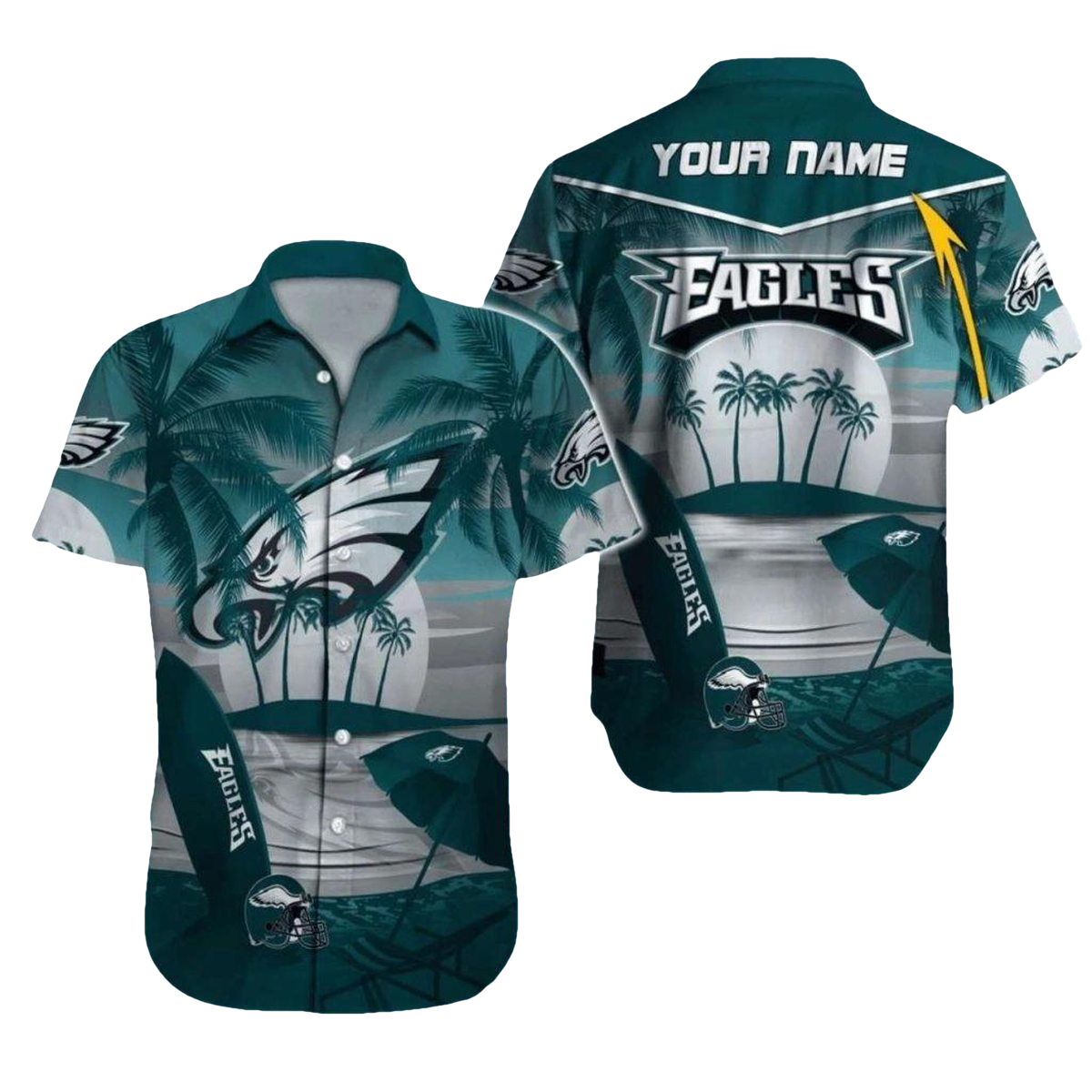 Personalized Philadelphia Eagles Palm Trees And Sunset Surfing Hawaiian Shirt - Moonbestprint