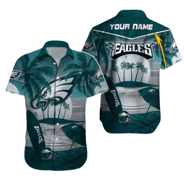 Personalized Philadelphia Eagles Palm Trees And Sunset Surfing Hawaiian Shirt - Moonbestprint
