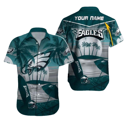 Personalized Philadelphia Eagles Palm Trees And Sunset Surfing Hawaiian Shirt - Moonbestprint