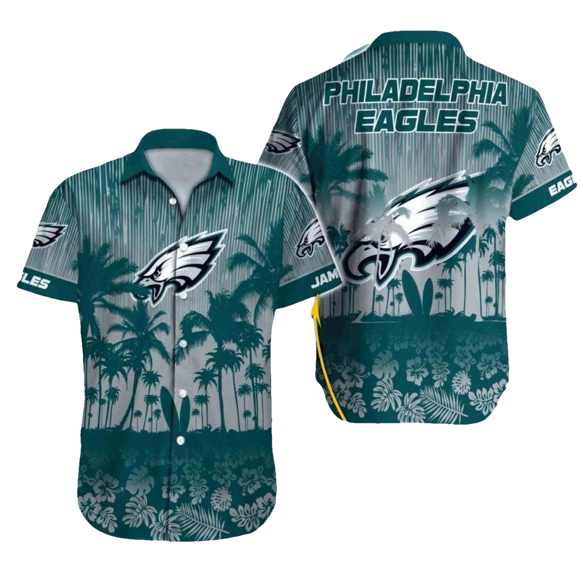 Personalized Philadelphia Eagles Palm Tree Silhouette Sunset Hawaiian Shirt - Moonbestprint