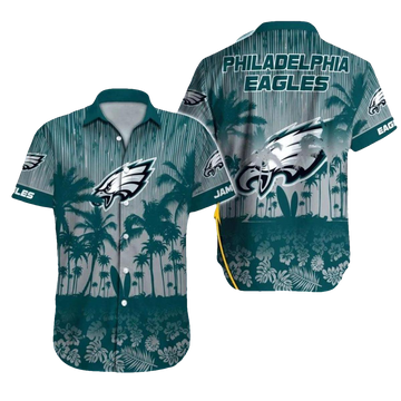 Personalized Philadelphia Eagles Palm Tree Silhouette Sunset Hawaiian Shirt - Moonbestprint