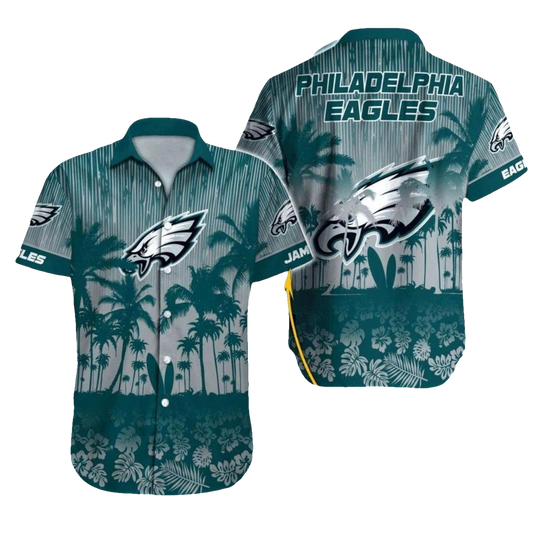 Personalized Philadelphia Eagles Palm Tree Silhouette Sunset Hawaiian Shirt - Moonbestprint