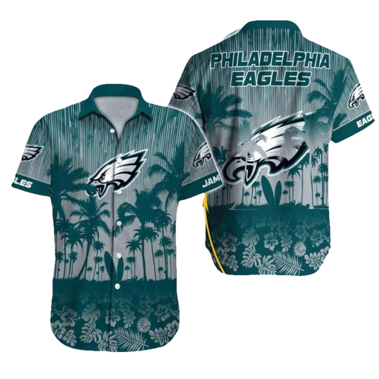Personalized Philadelphia Eagles Palm Tree Silhouette Sunset Hawaiian Shirt - Moonbestprint