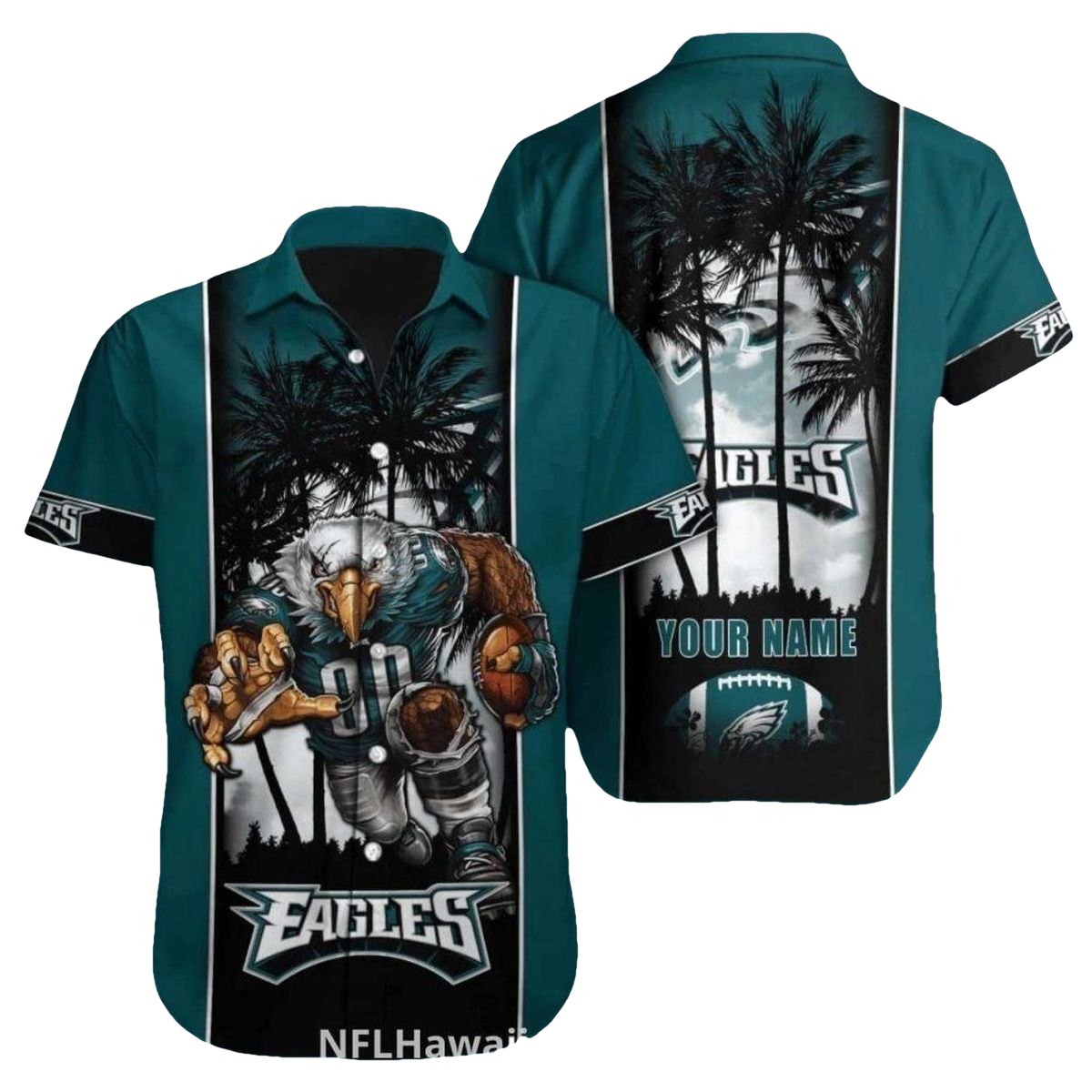 Personalized Philadelphia Eagles Palm Tree Night Theme Hawaiian Shirt - Moonbestprint