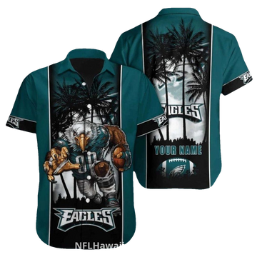 Personalized Philadelphia Eagles Palm Tree Night Theme Hawaiian Shirt - Moonbestprint