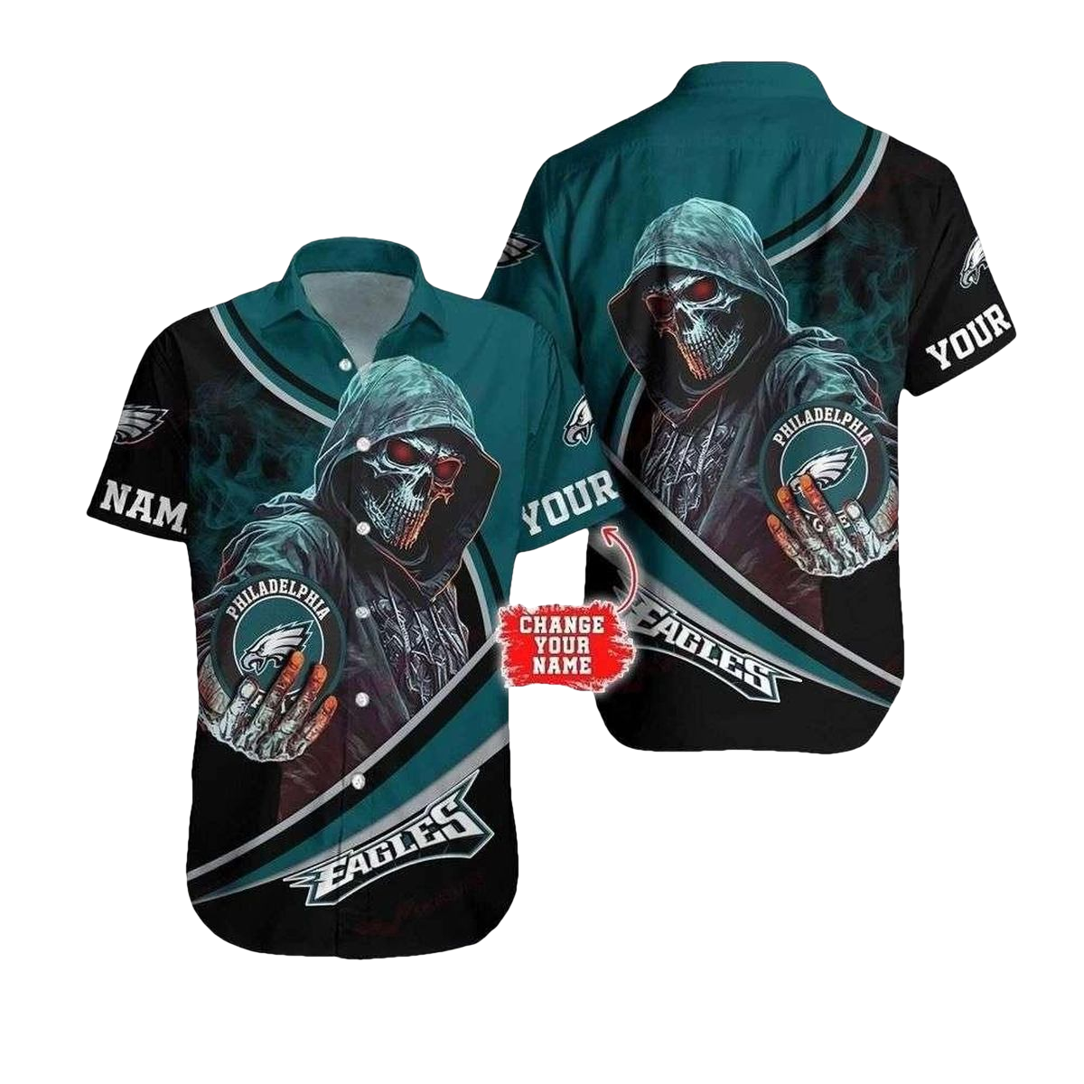 Personalized Philadelphia Eagles Skeletal Warrior Hawaiian Shirt - Moonbestprint