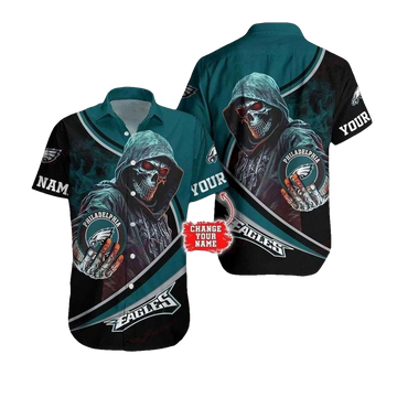Personalized Philadelphia Eagles Skeletal Warrior Hawaiian Shirt - Moonbestprint