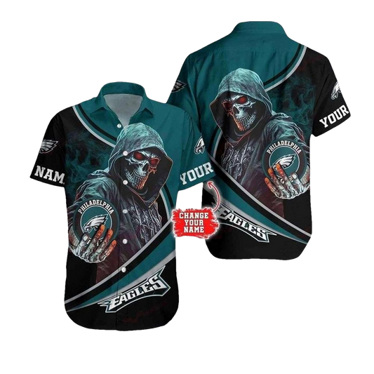 Personalized Philadelphia Eagles Skeletal Warrior Hawaiian Shirt - Moonbestprint