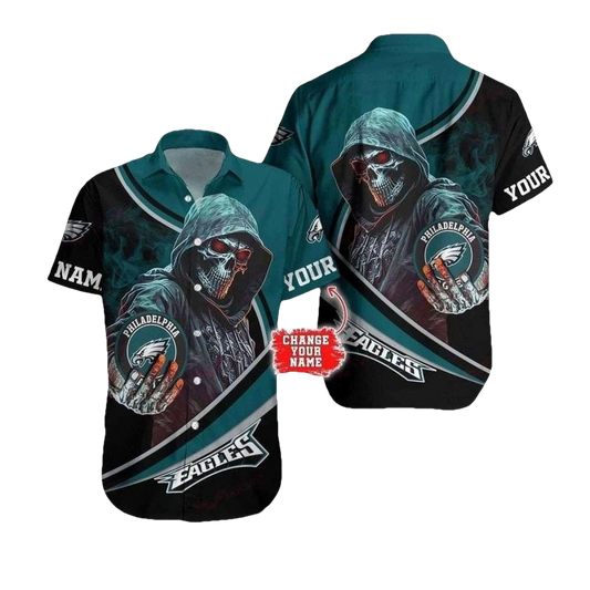 Personalized Philadelphia Eagles Skeletal Warrior Hawaiian Shirt - Moonbestprint
