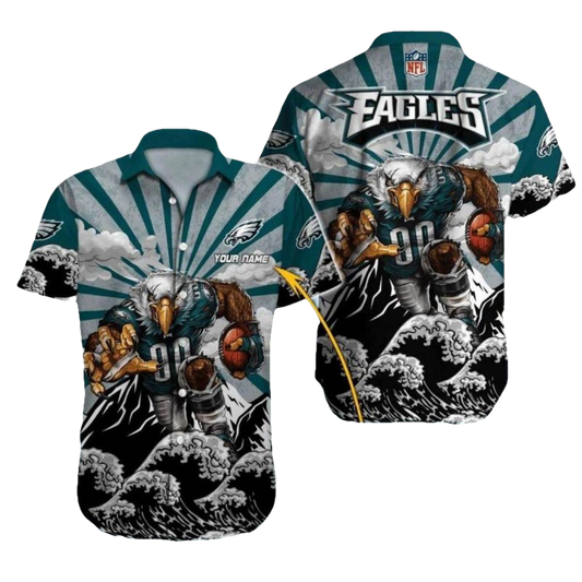 Personalized Philadelphia Eagles Rising Sun And Mountain Football Mascot Hawaiian Shirt - Moonbestprint