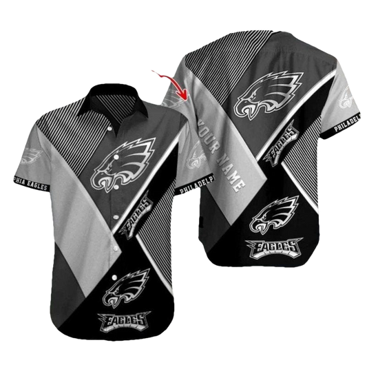Personalized Philadelphia Eagles Monochrome Precision Hawaiian Shirt - Moonbestprint