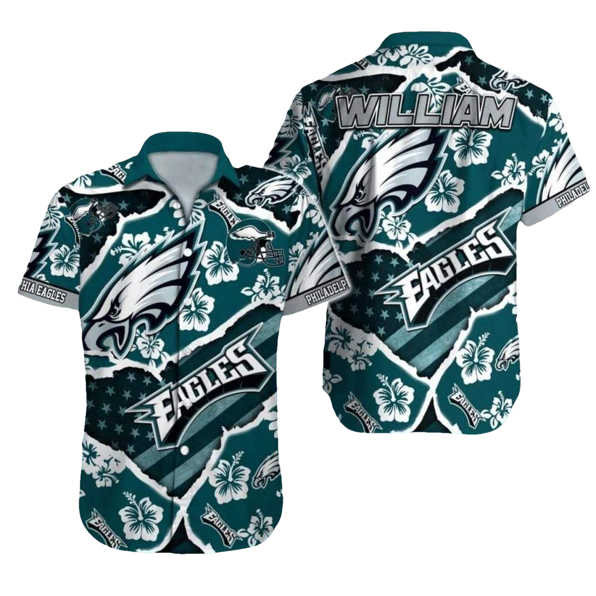 Personalized Philadelphia Eagles Floral And Hibiscus Pattern Hawaiian Shirt - Moonbestprint