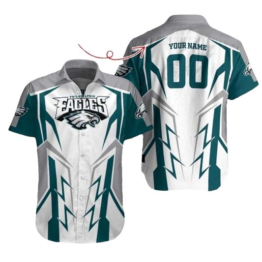 Personalized Philadelphia Eagles Lightning Strike White Hawaiian Shirt - Moonbestprint