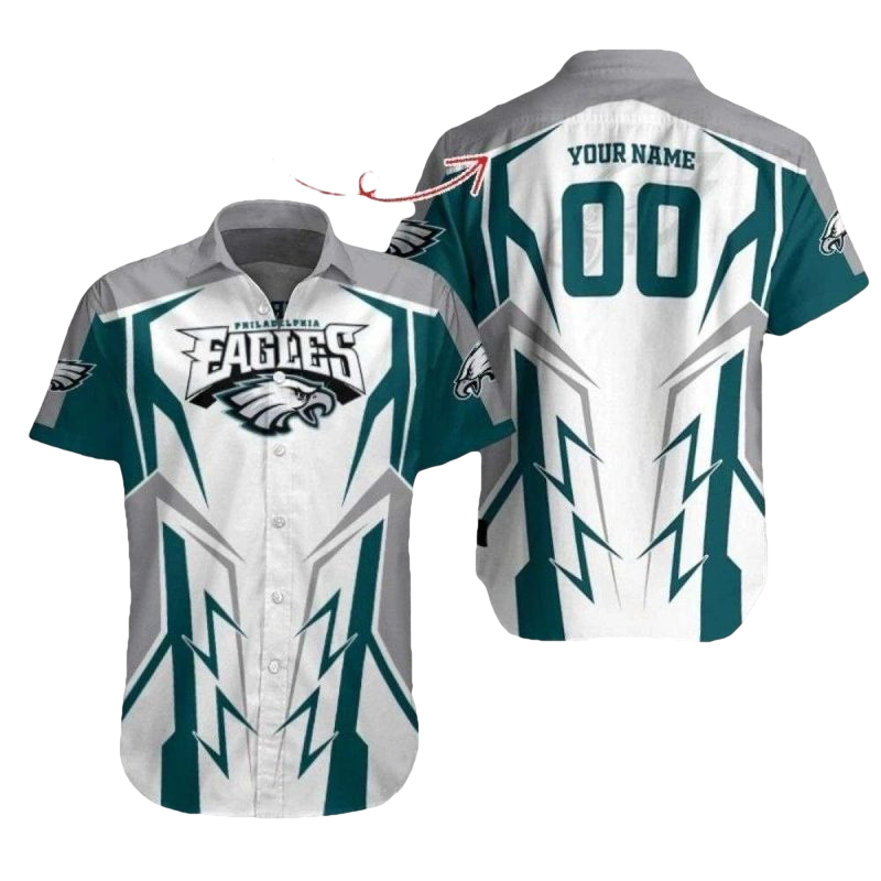Personalized Philadelphia Eagles Lightning Strike White Hawaiian Shirt - Moonbestprint
