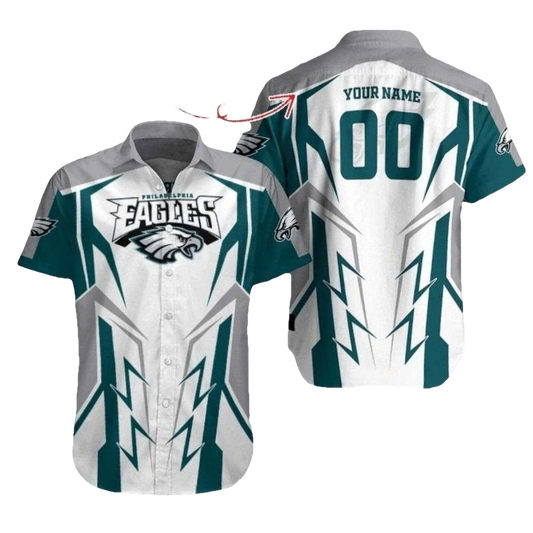 Personalized Philadelphia Eagles Lightning Strike White Hawaiian Shirt - Moonbestprint