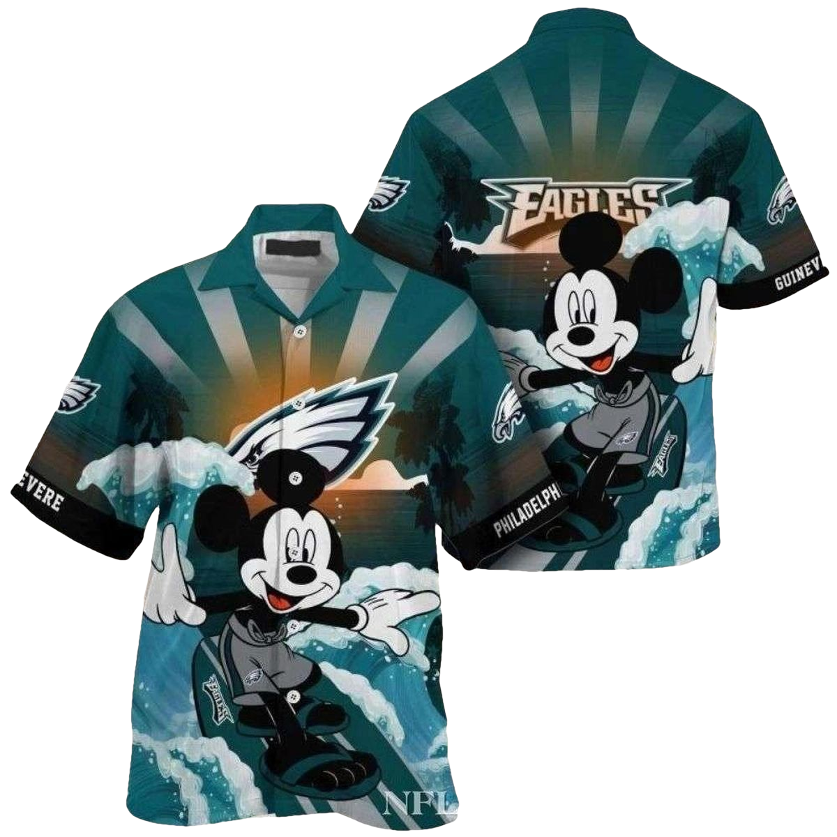 Personalized Philadelphia Eagles Enthusiast Surfing Mickey Hawaiian Shirt - Moonbestprint