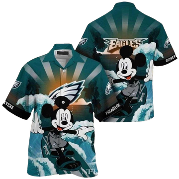 Personalized Philadelphia Eagles Enthusiast Surfing Mickey Hawaiian Shirt - Moonbestprint