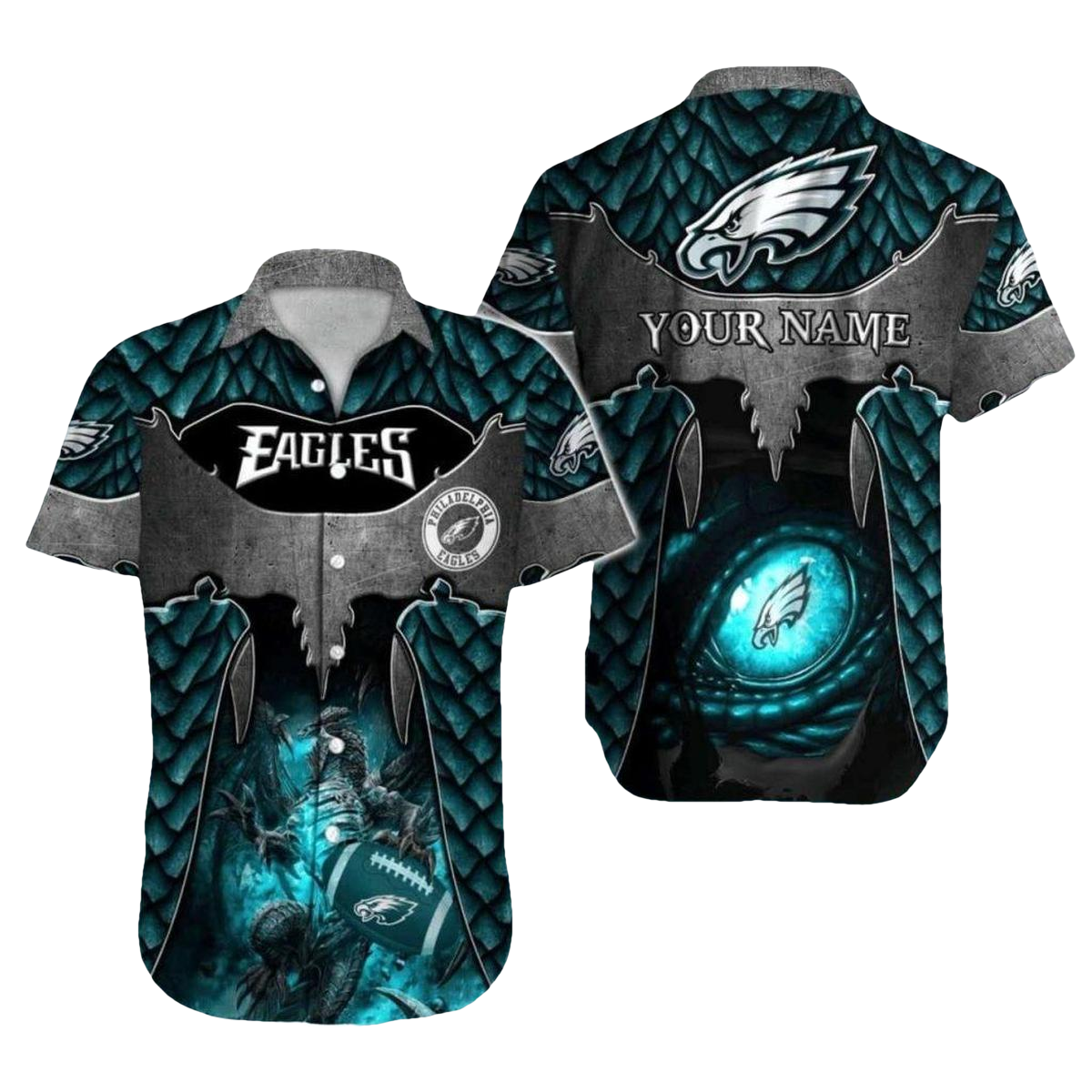 Personalized Philadelphia Eagles Dragon Scales And Eye Hawaiian Shirt - Moonbestprint