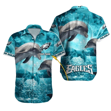 Personalized Philadelphia Eagles Dolphin Ocean Night Scene Hawaiian Shirt - Moonbestprint
