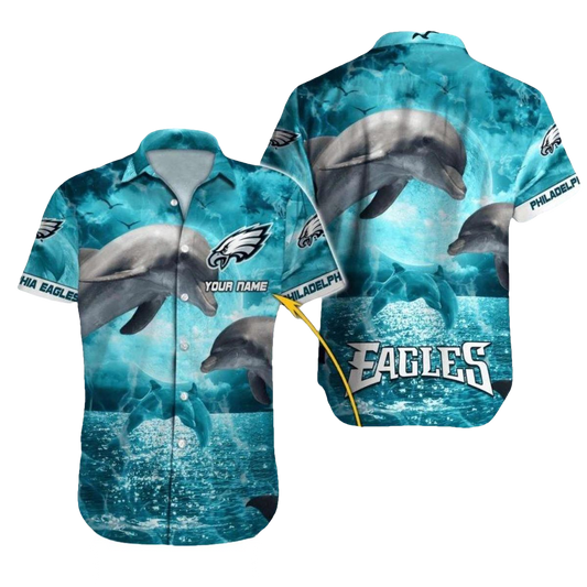 Personalized Philadelphia Eagles Dolphin Ocean Night Scene Hawaiian Shirt - Moonbestprint