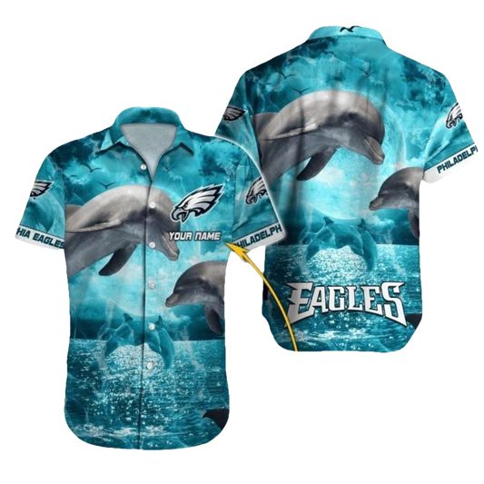 Personalized Philadelphia Eagles Dolphin Ocean Night Scene Hawaiian Shirt - Moonbestprint