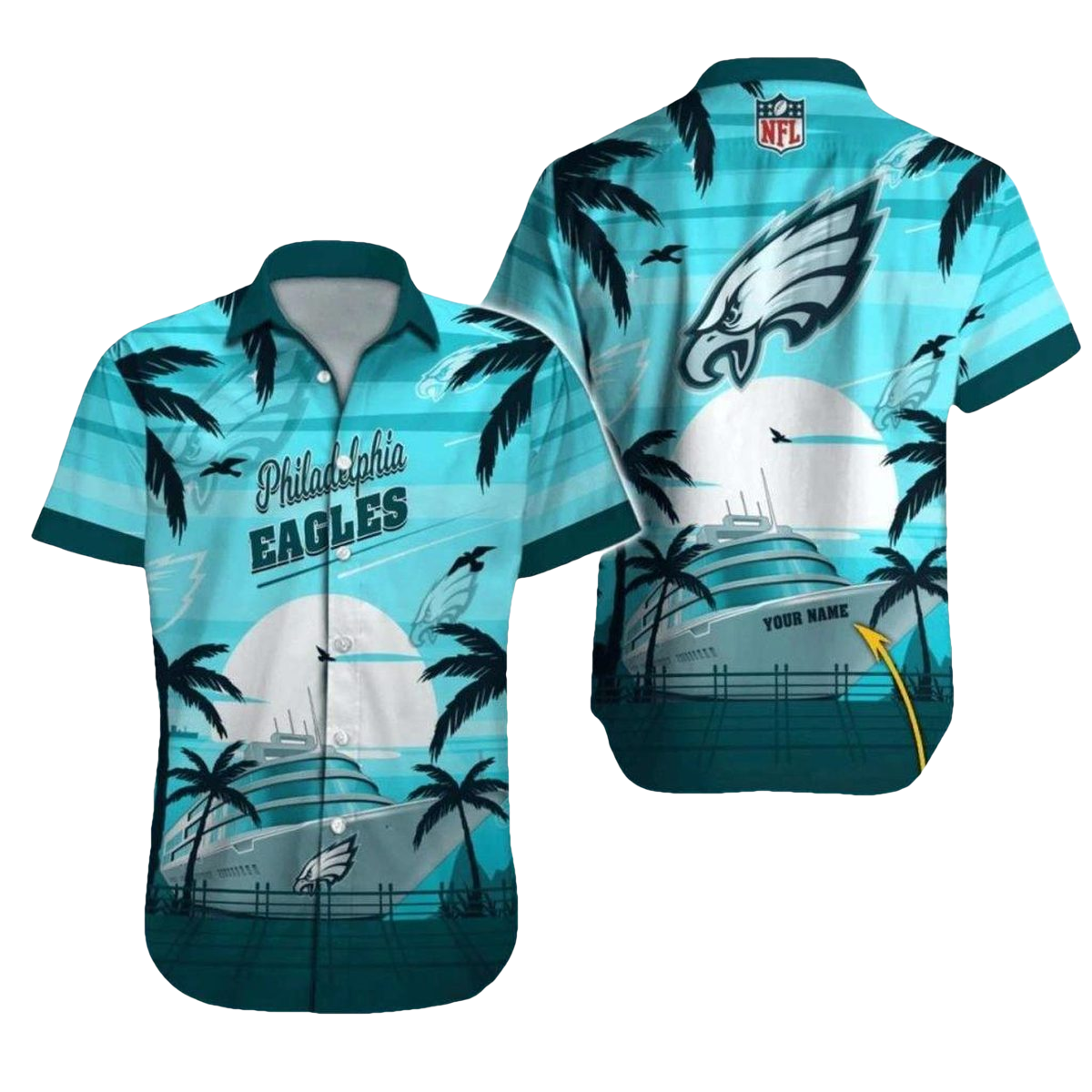 Personalized Philadelphia Eagles Cruise Ship Sunset Vibes Hawaiian Shirt - Moonbestprint