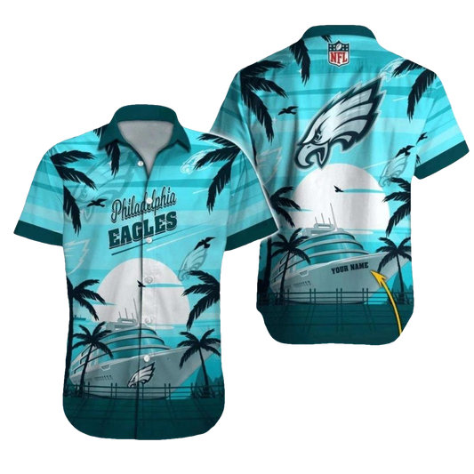 Personalized Philadelphia Eagles Cruise Ship Sunset Vibes Hawaiian Shirt - Moonbestprint