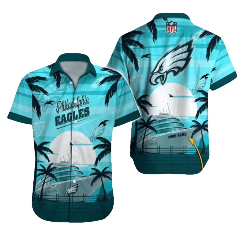 Personalized Philadelphia Eagles Cruise Ship Sunset Vibes Hawaiian Shirt - Moonbestprint