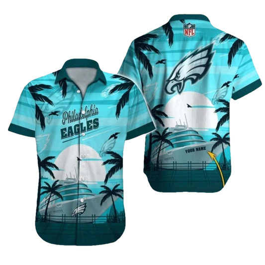Personalized Philadelphia Eagles Cruise Ship Sunset Vibes Hawaiian Shirt - Moonbestprint