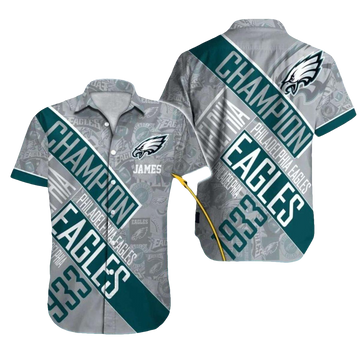 Personalized Philadelphia Eagles Champion Diagonal Stripes Hawaiian Shirt - Moonbestprint