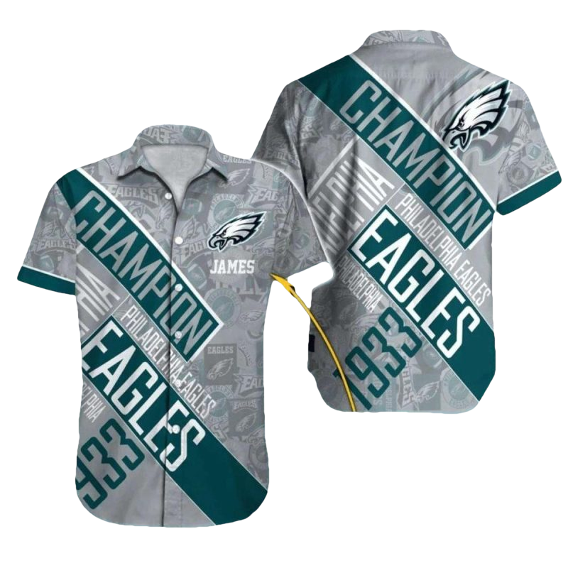 Personalized Philadelphia Eagles Champion Diagonal Stripes Hawaiian Shirt - Moonbestprint