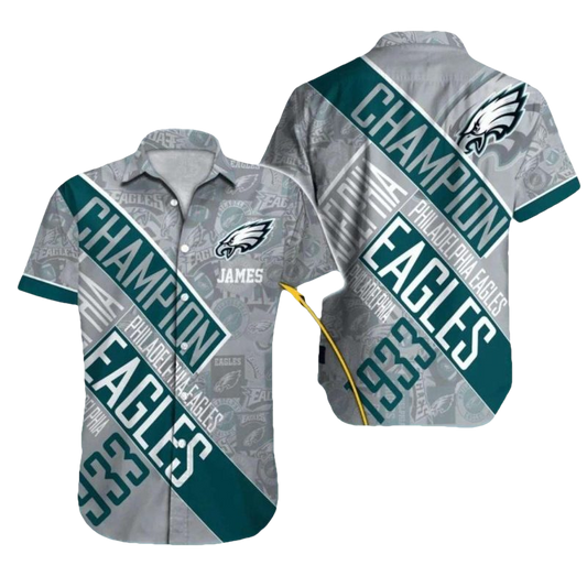 Personalized Philadelphia Eagles Champion Diagonal Stripes Hawaiian Shirt - Moonbestprint