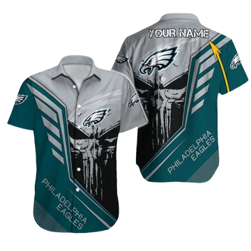 Personalized Philadelphia Eagles Dark Skull And Grunge Theme Hawaiian Shirt - Moonbestprint