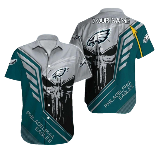 Personalized Philadelphia Eagles Dark Skull And Grunge Theme Hawaiian Shirt - Moonbestprint
