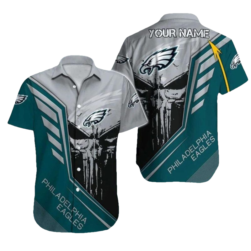 Personalized Philadelphia Eagles Dark Skull And Grunge Theme Hawaiian Shirt - Moonbestprint