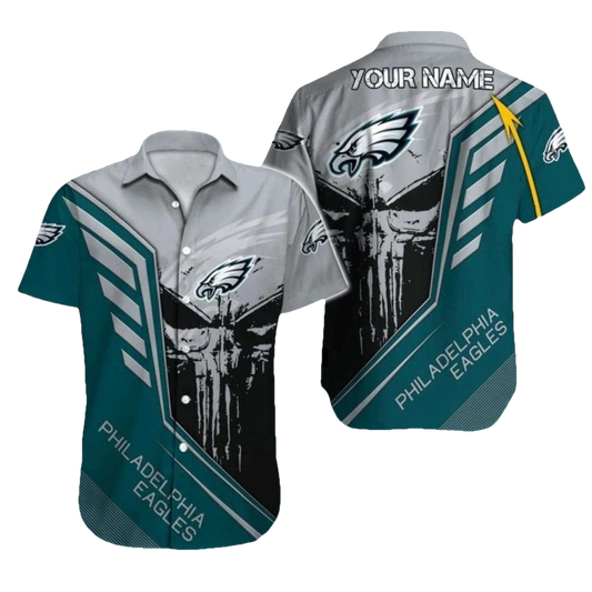 Personalized Philadelphia Eagles Dark Skull And Grunge Theme Hawaiian Shirt - Moonbestprint
