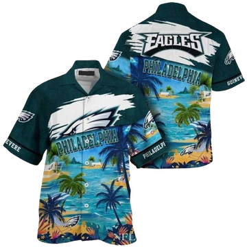 Personalized Philadelphia Eagles Beachside Spirit Coconut Island Hawaiian Shirt - Moonbestprint