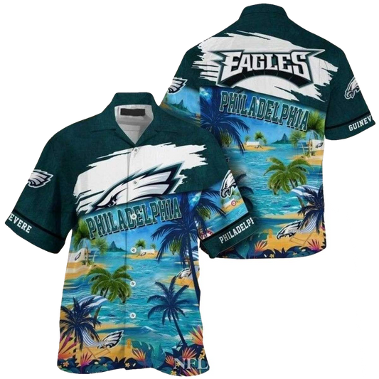 Personalized Philadelphia Eagles Beachside Spirit Coconut Island Hawaiian Shirt - Moonbestprint