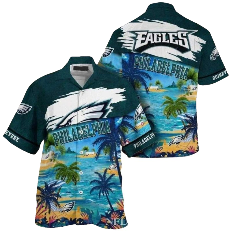 Personalized Philadelphia Eagles Beachside Spirit Coconut Island Hawaiian Shirt - Moonbestprint
