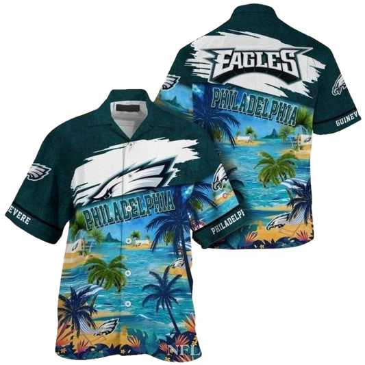 Personalized Philadelphia Eagles Beachside Spirit Coconut Island Hawaiian Shirt - Moonbestprint