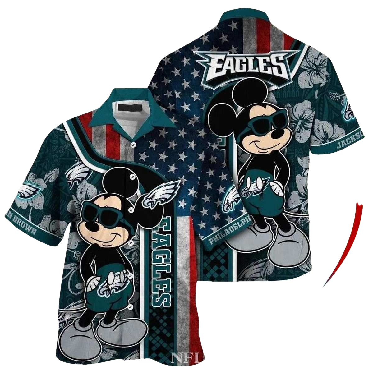 Personalized Patriotic Mascot Salute Mickey Mouse Philadelphia Eagles Tropical Hawaiian Shirt - Moonbestprint
