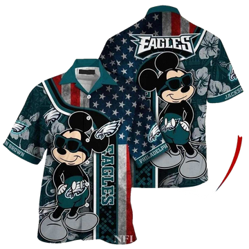 Personalized Patriotic Mascot Salute Mickey Mouse Philadelphia Eagles Tropical Hawaiian Shirt - Moonbestprint