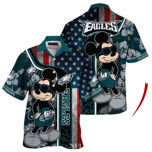 Personalized Patriotic Mascot Salute Mickey Mouse Philadelphia Eagles Tropical Hawaiian Shirt - Moonbestprint